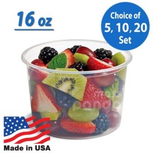 Contenedor de almacenamiento de comida/sopa de plástico transparente redondo de 16 oz con tapas
