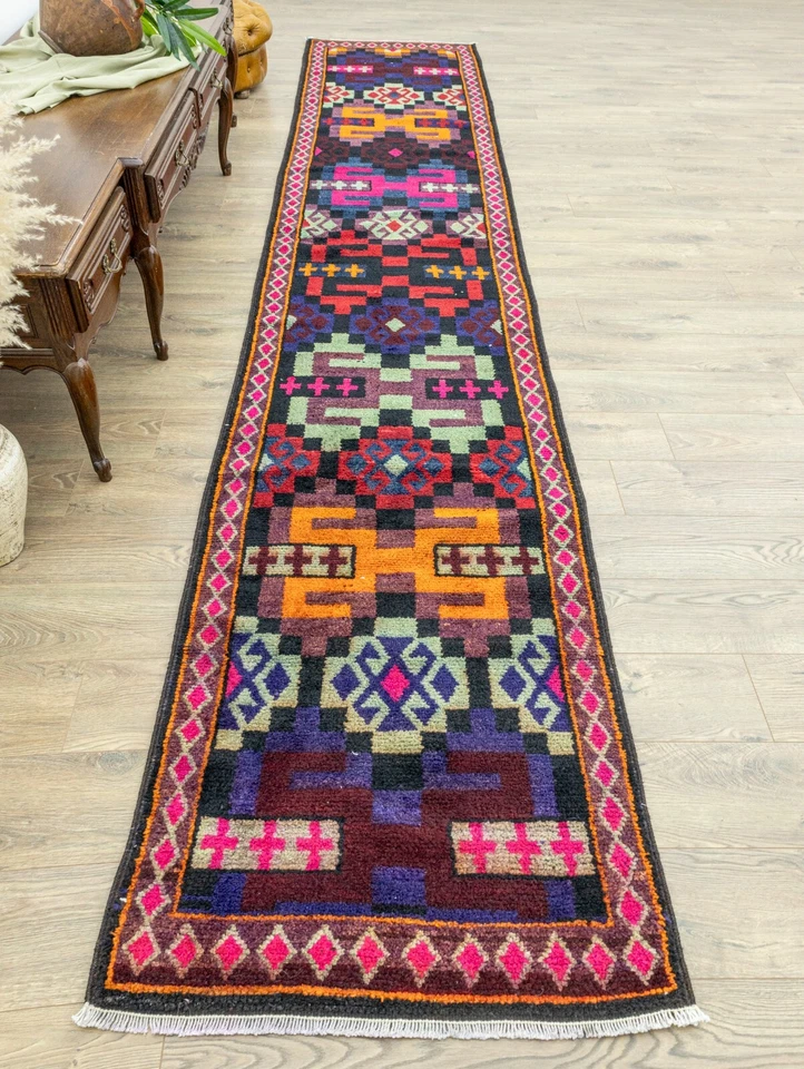 Vintage Gipsy Runner 2.9x14.9 ft – Hot Pink, Navy, Gold – Maximalist Entry Decor - Image 4 of 4