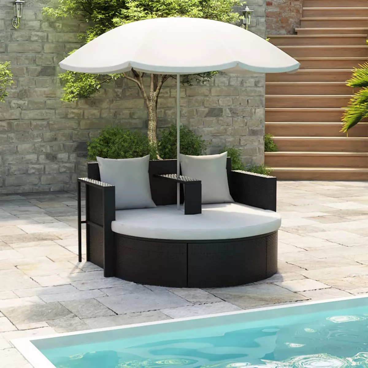Rattan furniture set with parasol sales
