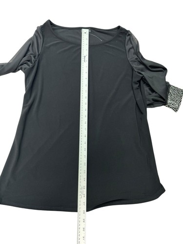 Nicole Miller Women’s Sz 1X Black Blouse Long Sheer Sleeves Jeweled Cuffs - Picture 12 of 13