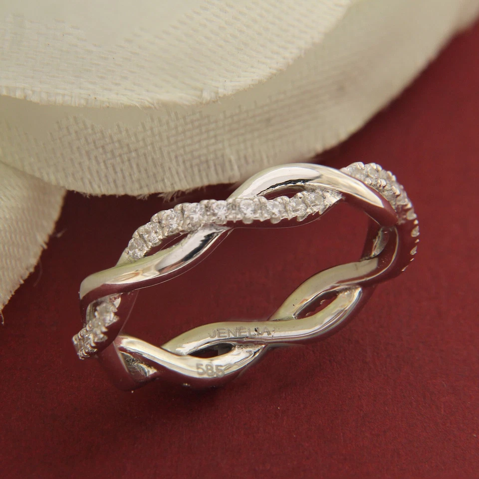 Anillo de plata 925 en 0,75 quilates redondo simulado diamante banda infinita retorcida talla 7 Foto 4 de 4