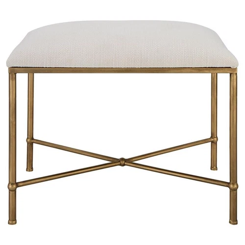 Uttermost Avenham Contemporary Iron and Fabric Small Bench - Antique Gold/ White - Picture 3 of 6