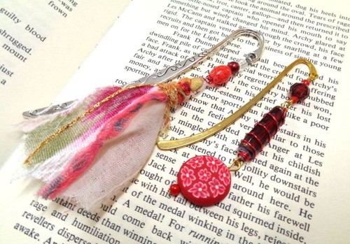 2 Metal Bookmarks Fabric Tassel Beaded Booklovers Readers Students Teachers Gift - Picture 2 of 15