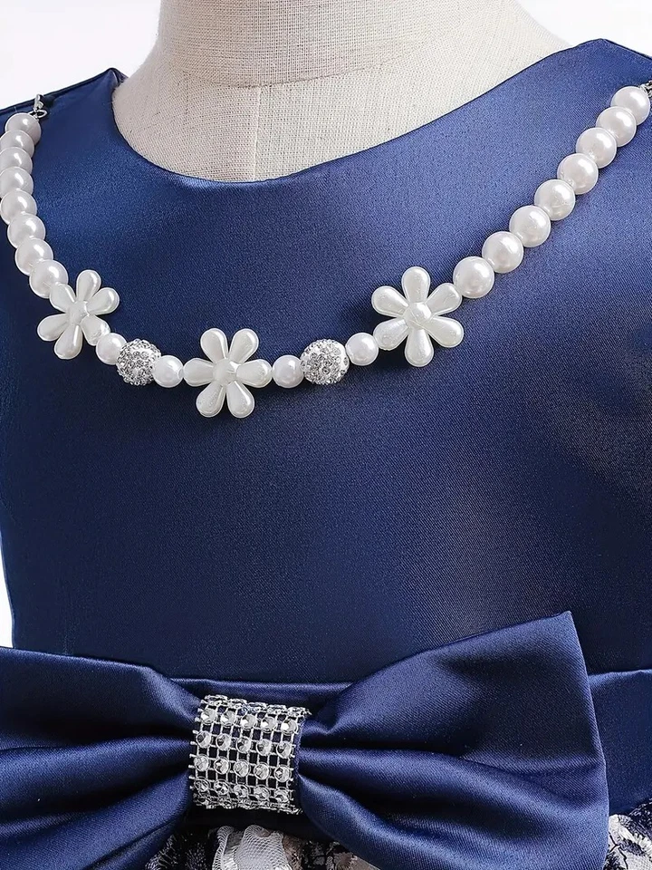 Девочек выпускное платье бусина ожерелье декор бант спереди цветок вышитое платье Gorgeou - Изображение 4 из 4