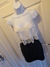Lipsy Ivory Black Lace Strappy Sexy Party Evening  Dress Size 10