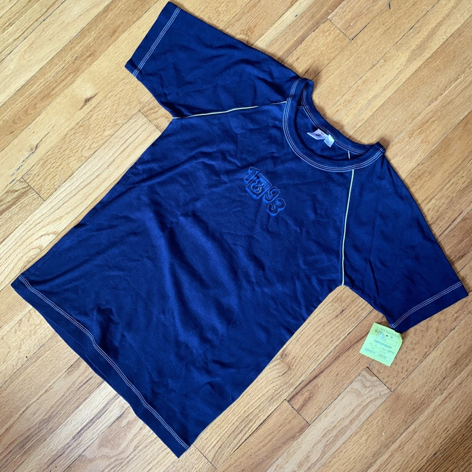 Camiseta ajustada vintage Petit Bateau Y2K Preppy 1893 gráfica talla M azul marino nueva Foto 3 de 4