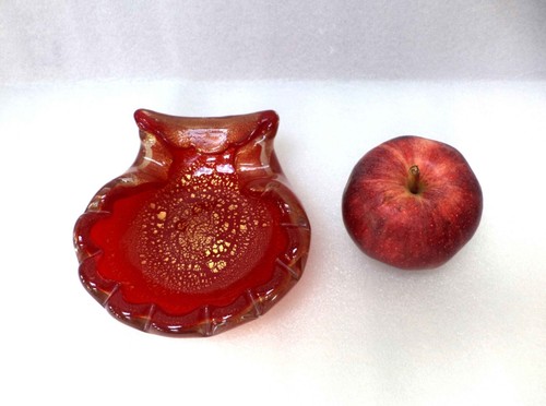 MURANO VENETIAN BAROVIER & TOSO RED GOLD ART GLASS SHELL BOWL VASE - Picture 4 of 6