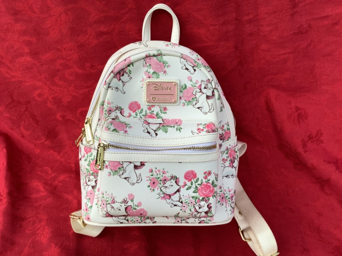 Disney Marie Cat Pink Flower Roses White Backpack Retired  display picture 1