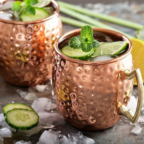 Moscow Mule Kupfer Becher Set of 2 Kupferbecher mit Untersetzer für Cocktail Bar - Bild 6 von 12