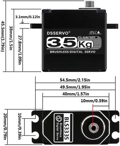Servo RC sin escobillas de alto par 55 kg impermeable IP67 engranaje metálico completo 8,4 V25T bocina - Imagen 8 de 57