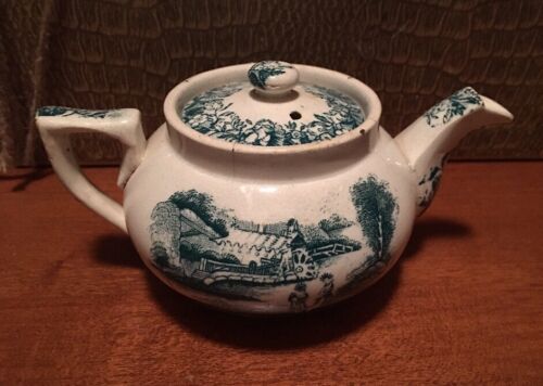 Antique child's toy tea set Farm green English Transferware - Picture 3 of 4