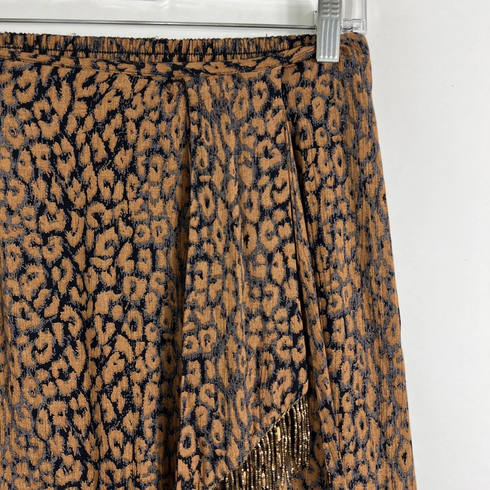 Saia pequena vintage Carole feminina tamanho 10 abaixo do joelho envoltório falso leopardo rayon - Imagem 3 de 4