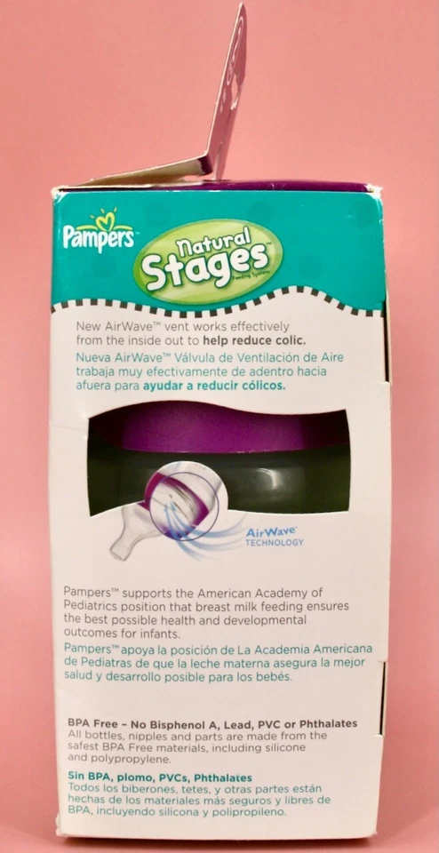 帮宝适自然阶段瓶阶段 2 AirWave StageFlex 乳头 9 盎司全新全新全新全新无标签 — 第 2/4 张图片