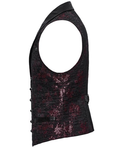 Punk Rave Mens Dark Gothic Skull Jacquard Waistcoat Vest Top - Red & Black - Picture 3 of 13