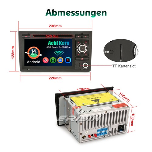 Android 14 Autoradio Navi für AUDI A4 S4 SEAT EXEO 8-Kern CarPlay DAB+ WiFi 64GB - Bild 21 von 24