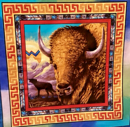 American Indian Chief & Buffalo Panel 36 x44 - Picture 3 of 5