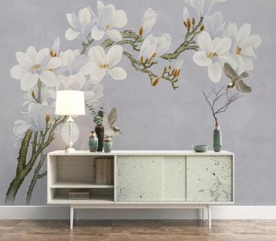 3D White Flower Branch K4962 Wallpaper Mural Self-adhesive Removable Sticker Kay