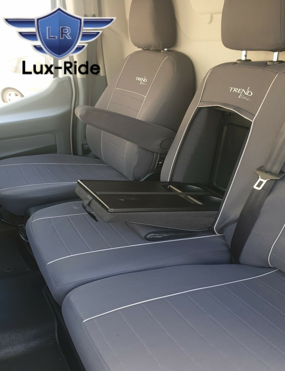 Lux-Ride Tailored Fabric Seat Covers For Ford Transit Mk8 (2016-2024) – Front Full Set, Graphite Grey With Piping