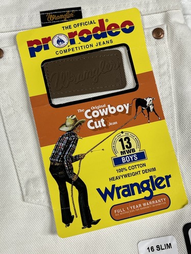 Vtg Wrangler Pro Rodeo Jeans Boys 16 Slim White NWT Cowboy Rodeo Western - Picture 7 of 12