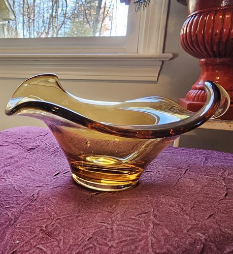 BEAUTIFUL*Vintage 1960s Viking Epic Line 6601 Round Amber Bon Bon Dish EXC COND - Picture 5 of 24