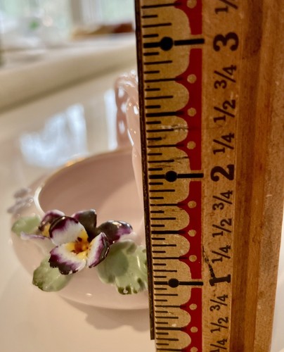 1950s Lady Ash Tray Pink Pansies Porcelain Basket Style Gold Rim Trinket Dish - Picture 9 of 10