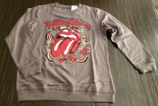 Rolling Stones Sweatshirt Gray w/ Floral Design Size Medium Athletic Fit Retro