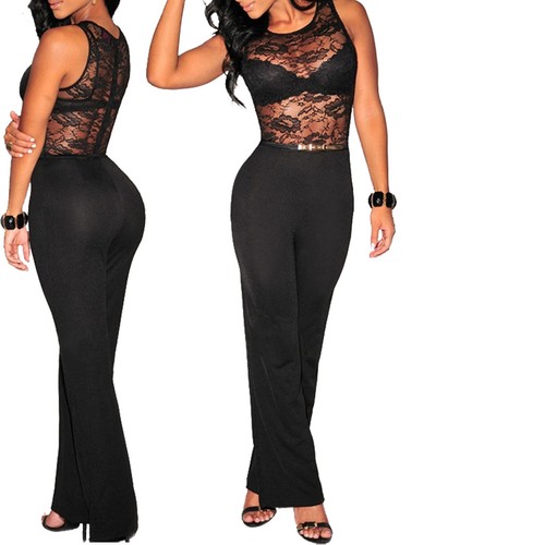 Tuta elegante donna tuta pizzo festa rompers pantalone largo jumpsuit party  | eBay