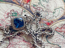 David Yurman Blue Topaz  Diamond Albion Pendant Sterling Silver Chain Necklace