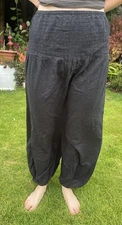 Quirky Hippy Ichi 100% Cotton Black Sarouel Harem Pants XS Ruched Waist Panel