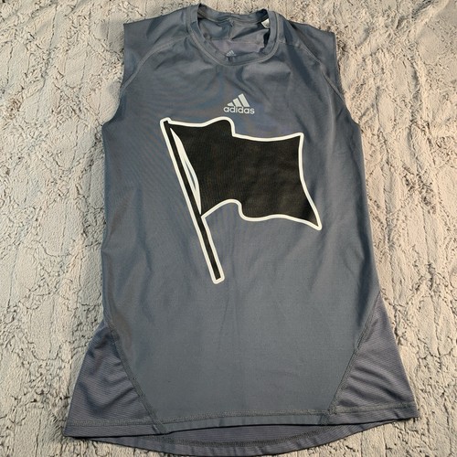Adidas Mens L Techfit Shirt Sleeveless Compression Grey Black Flag Climacool Gym
