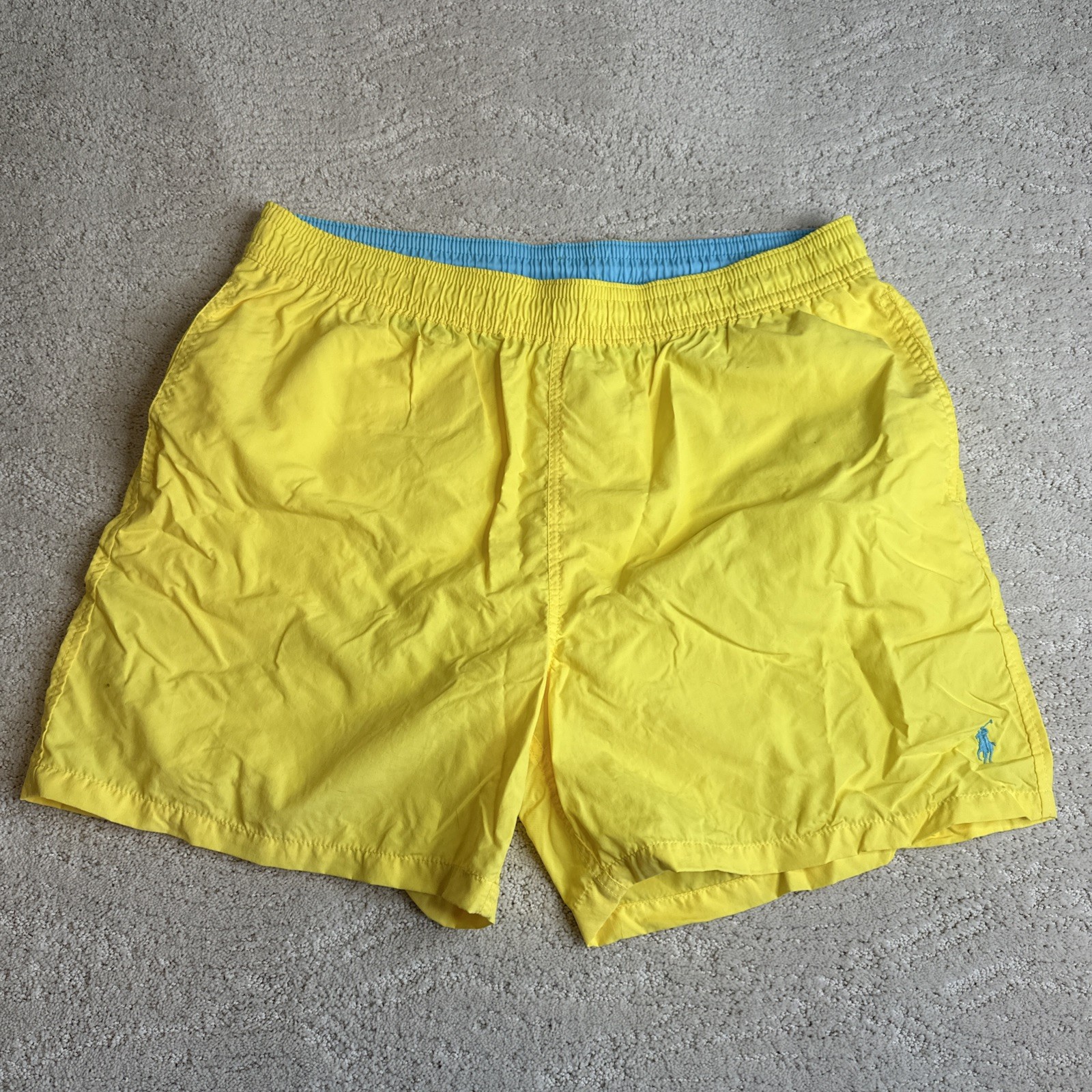 Men’s Vintage Polo By Ralph Lauren 2XL Yellow Lined Swim Trunks 5” Inseam