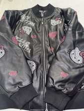 FOREVER 21 Hello Kitty and Friends Black Bomber Jacket S Rhinestone Hearts