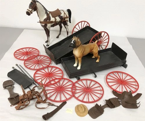 1960s MARX JOHNNY WEST HORSE AND WAGON ACCESSORIES WITH BULLDOG LOT #82