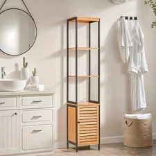 Danrelax 68″ Tall Bamboo Bathroom Cabinet, 5-Tier Freestanding Storage Unit