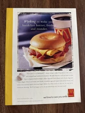 McDonald’s Breakfast Print Ad Ham Egg Cheese Bagel Coffee 2000 Smile Fast Food