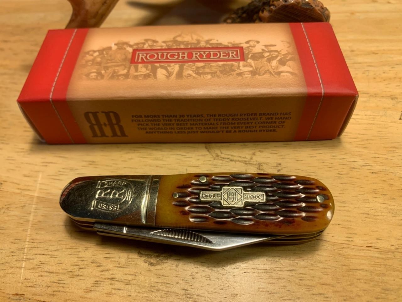 Rough Ryder Amber Jigged Bone Two Blade Barlow 3 3/8" Pocket Knife  RR201