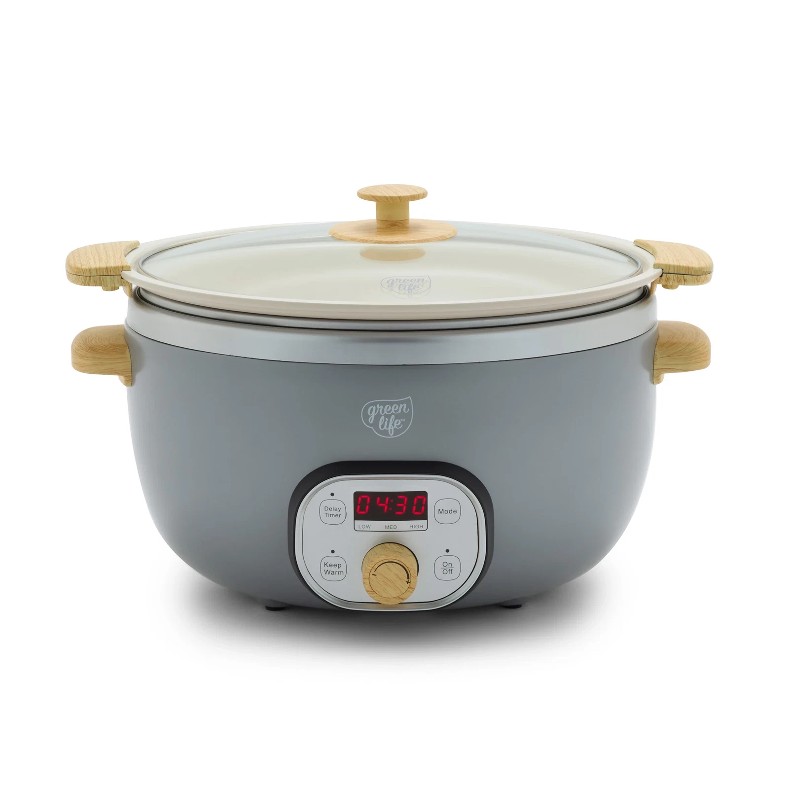 6 Quart Non Stick Family Meal Slow Cooker with Removable Pot, Grey
