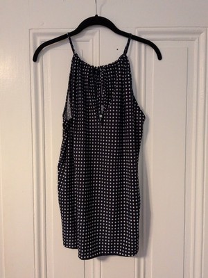 Women's Sleeveless Charles Porter Navy with White Polka Dots Top Size L