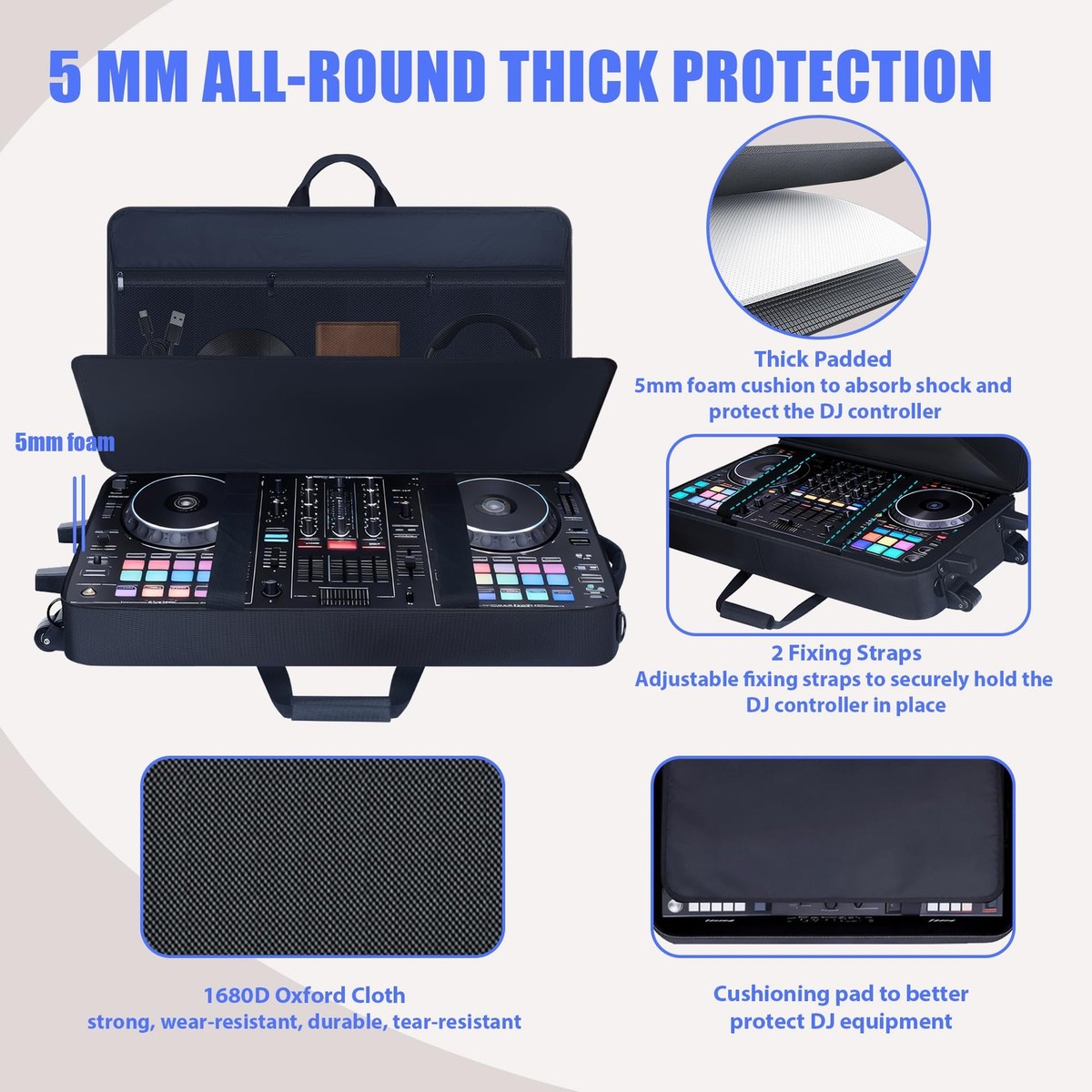 DJ Controller Case with Wheels Compatible with DDJ FLX10 / DDJ