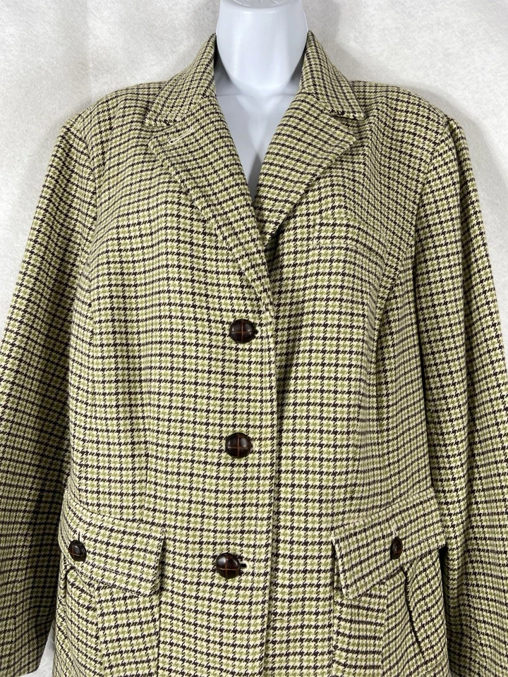 Chaqueta Talbots Mujer’s 18W Verde Marrón Blazer Mezcla Lana Pata de Gallo Tweed Foto 2 de 4