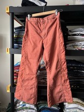 Vintage 1970s Womens Textured Flare Bell Bottom Jeans Canvas Pants 27x24 Orange