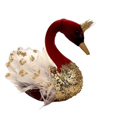 Mrs Alice Velvet Swan Feathers Gold Glitter Crown 11" Christmas Tablescape NEW