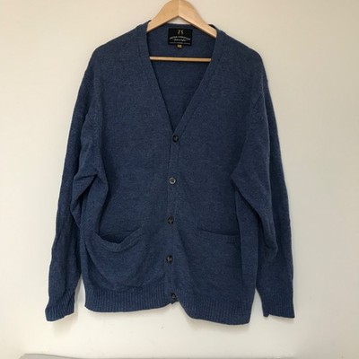 Peter Christian 100% Lammwolle Strick Blau Strickjacke Herren XL Knopfleiste