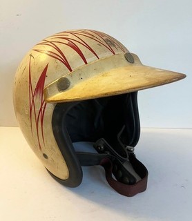 Vintage Auto Racing Helmet with Hand painted Pinstripes and Visor 1960s