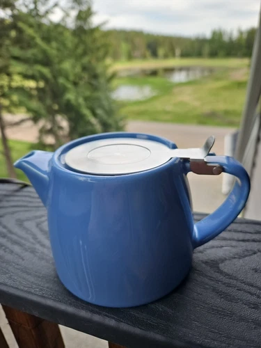 FORLIFE Blue Stump Ceramic Teapot with Lid & Infuser Excellent Condition 