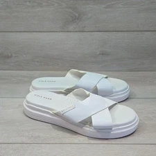 Cole Haan Women's White Slide Crisscross Leather Sandals Platform Shoes Sz 8.5B