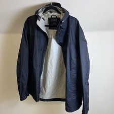 Men's L.L.Bean Trail Model Rain Jacket Size L Navy Cinch Zip And Hook & Loop