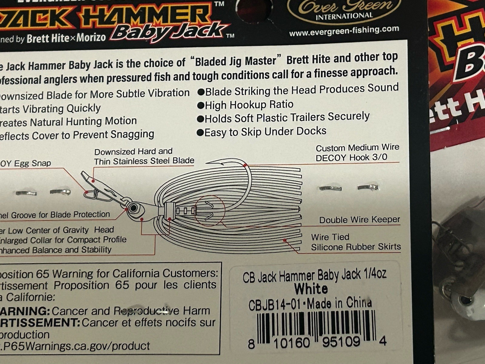 LOT OF 3 Baby Jack Hammer Zman Chatterbait Evergreen 1/4 Oz WHITE COLOR NIPS - Image 3