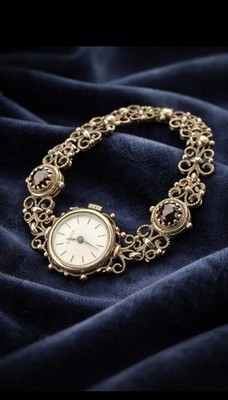  Damen Armbanduhr DIANA 925 Silber Vintage Markasit Granat Stil Schmuckuhr 