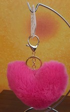 Crystal Collection Dark Pink Heart Shaped Pompom Keychain Purse Charm Backpack